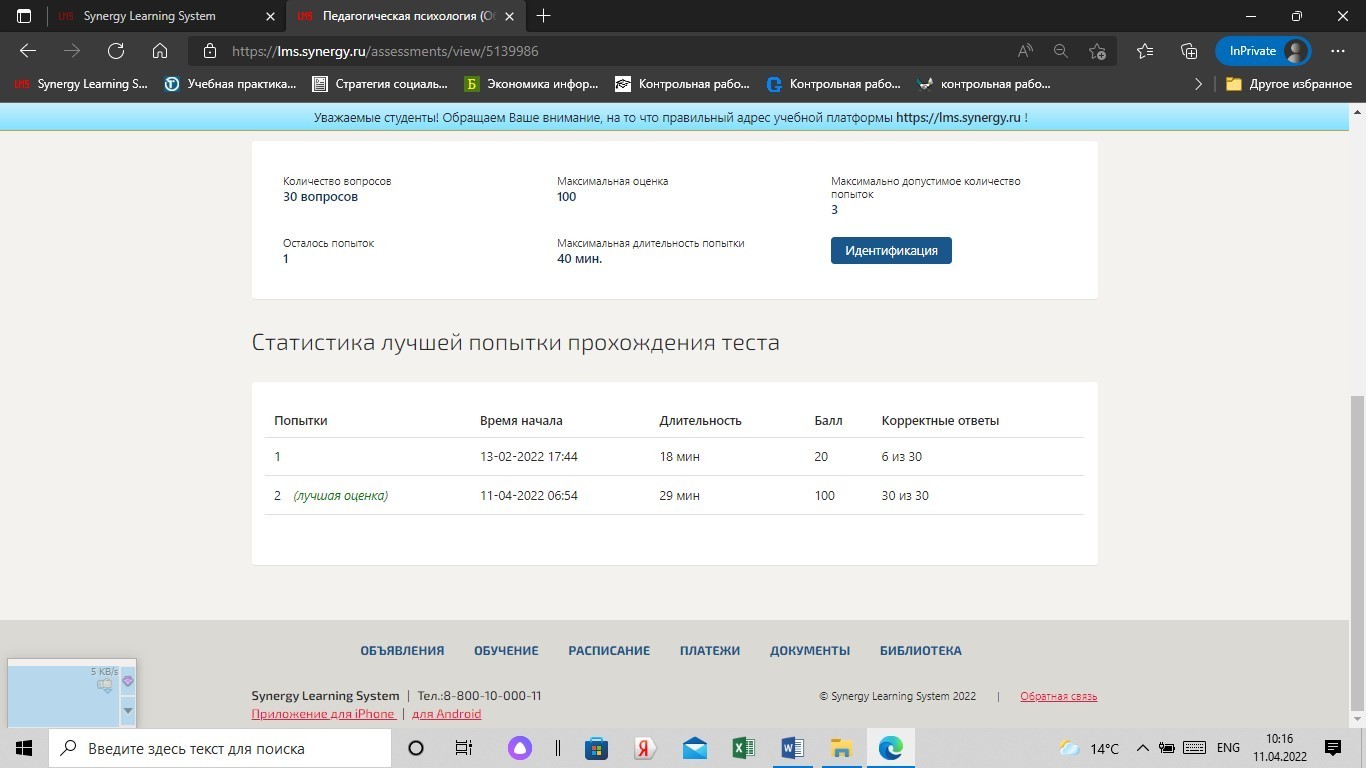 Педагогическая психология. Тест Синергия