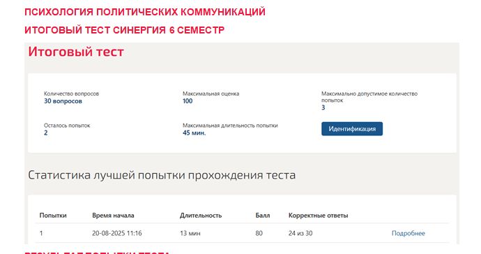 Психология политических коммуникаций. Итоговый тест. 6 семестр. Синергия