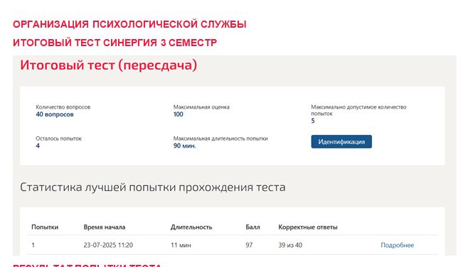 Организация психологической службы. Итоговый тест. 3 семестр. Синергия