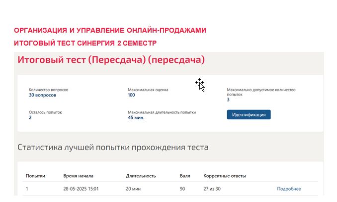 Организация и управление онлайн-продажами. Итоговый тест. 2 семестр. Синергия