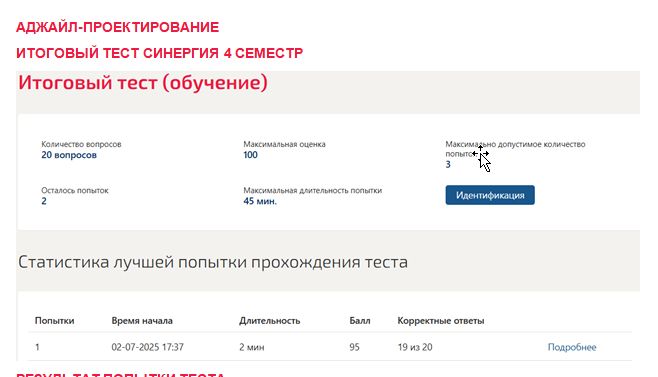 Аджайл-проектирование. Итоговый тест. 4 семестр. Синергия