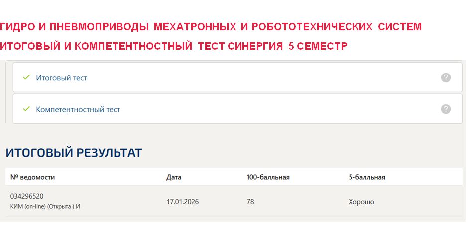 Гидро и пневмоприводы мехатронных и робототехнических систем, итоговый и компетентностный тесты – 5 семестр. Синергия