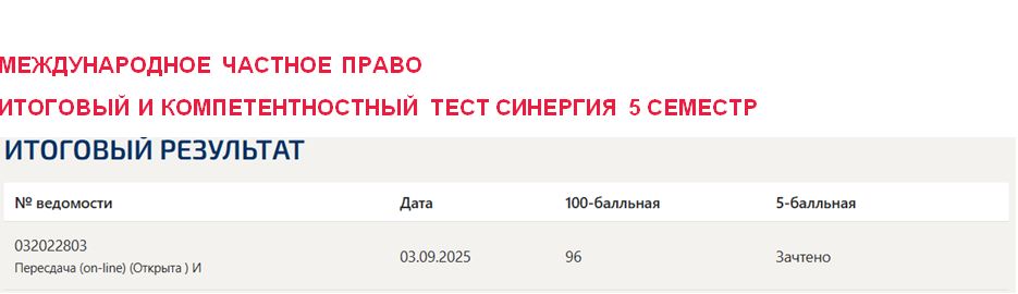 Международное частное право, итоговый и компетентностный тест – 5 семестр. Синергия
