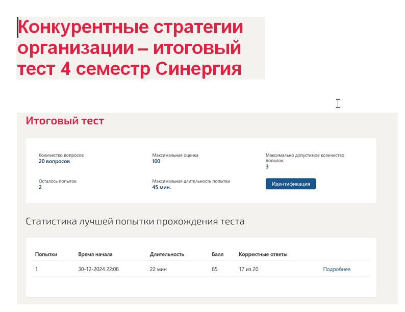 Конкурентные стратегии организации – итоговый тест. 4 семестр. Синергия