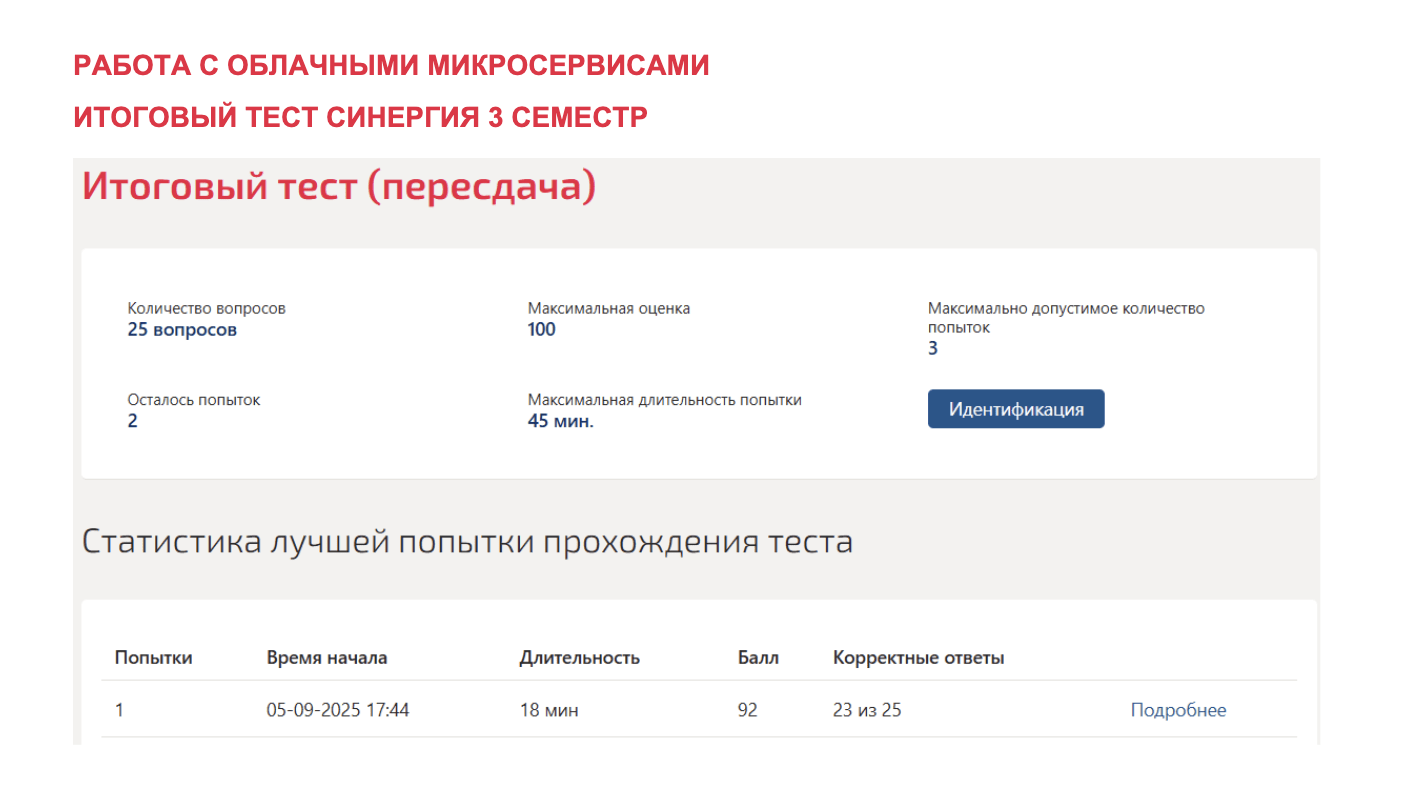 Работа с облачными микросервисами - тест Синергия