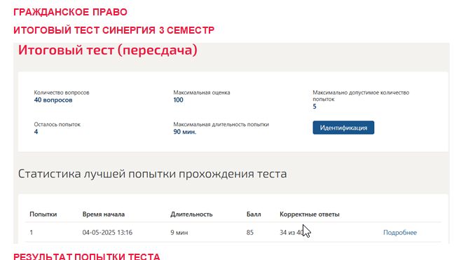 Гражданское право. Итоговый тест. 3 семестр. Синергия