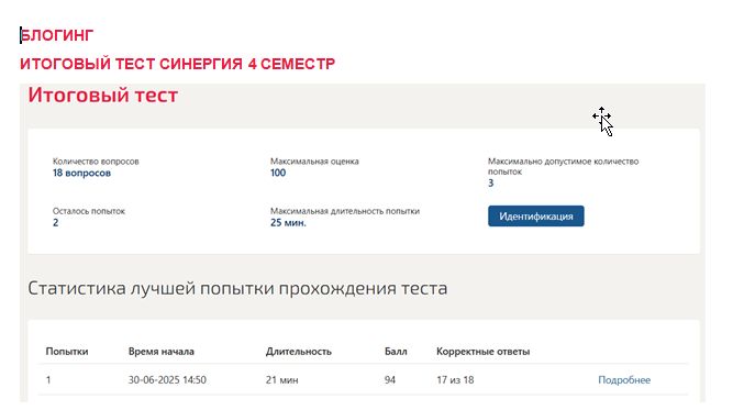 Блогинг. Итоговый тест. 4 семестр. Синергия