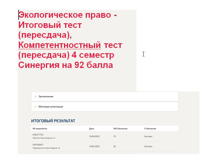 Экологическое право. Итоговый и компетентностный тесты. 4 семестр. Синергия