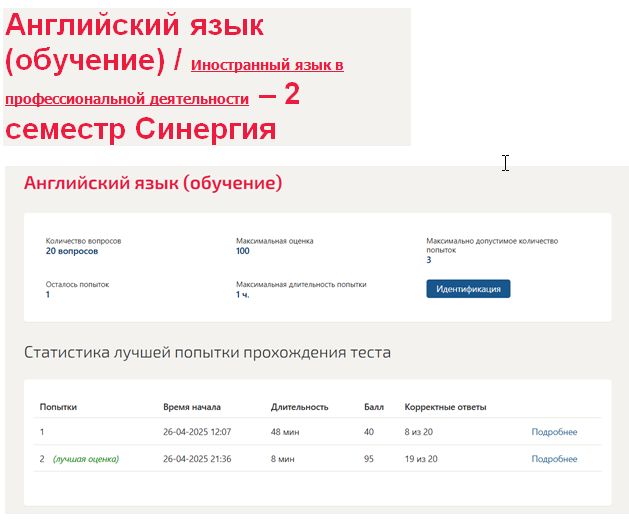 Английский язык (обучение). Иностранный язык в профессиональной деятельности. 2 семестр. Синергия