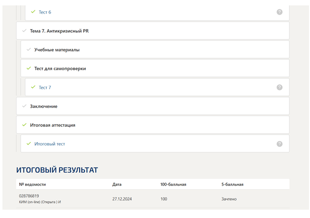 PR-коммуникации- Промежуточные и итоговый тесты. 7 семестр. Синергия