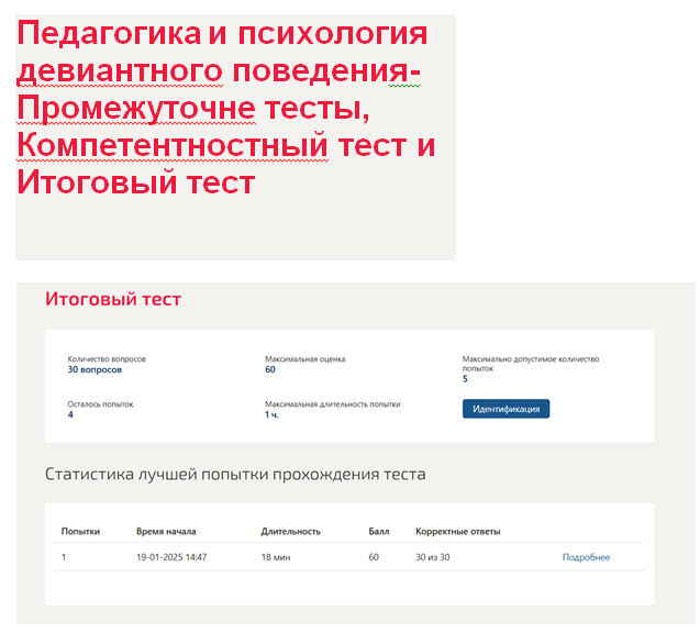 Педагогика и психология девиантного поведения – Промежуточные, компетентностный и итоговый тесты. Синергия