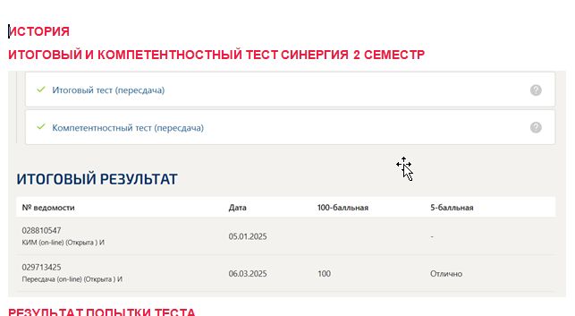 История. Итоговый и компетентностный тесты. 2 семестр. Синергия