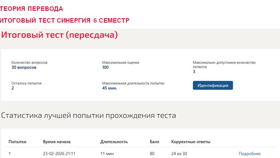 Теория перевода, итоговый тест – 6 семестр. Синергия