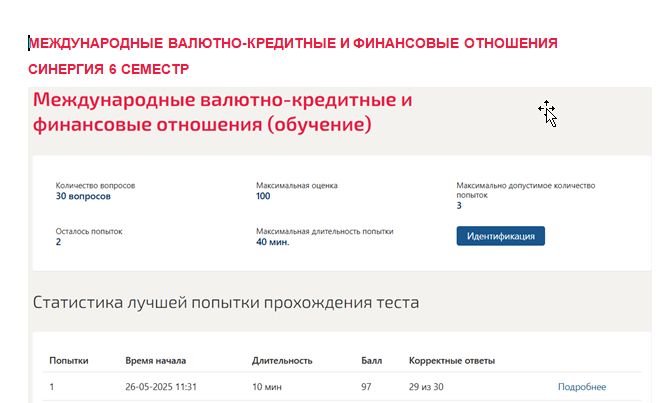 Международные валютно-кредитные и финансовые отношения. 6 семестр. Синергия