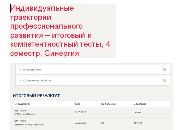 Индивидуальные траектории профессионального развития – итоговый и компетентностный тесты, 4 семестр, Синергия