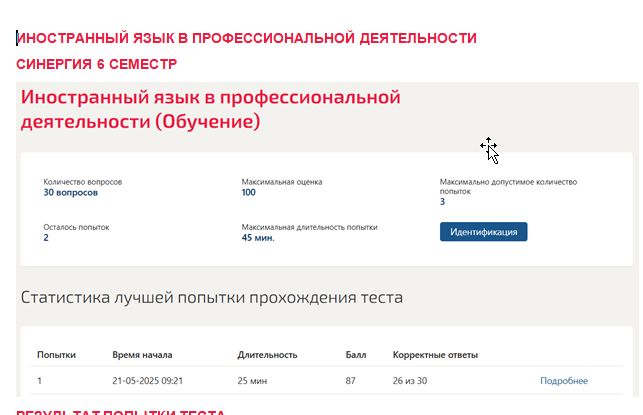 Иностранный язык в профессиональной деятельности. 6 семестр. Синергия