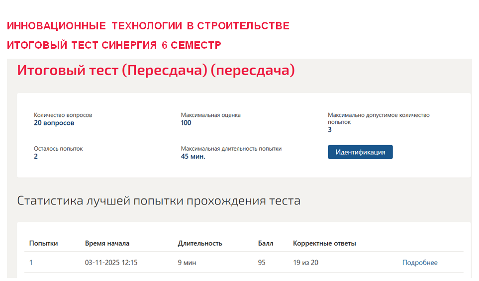 Инновационные технологии в строительстве. Итоговый тест. 6 семестр. Синергия