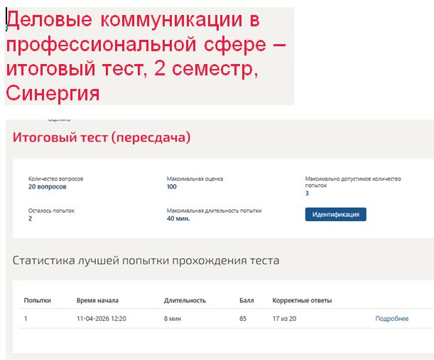 Деловые коммуникации в профессиональной сфере – итоговый тест, 2 семестр, Синергия