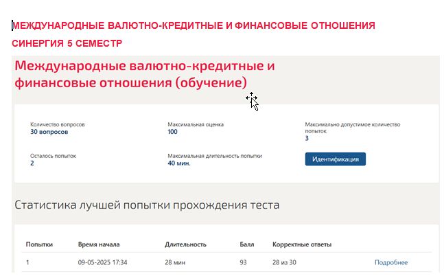 Международные валютно-кредитные и финансовые отношения. 5 семестр. Синергия