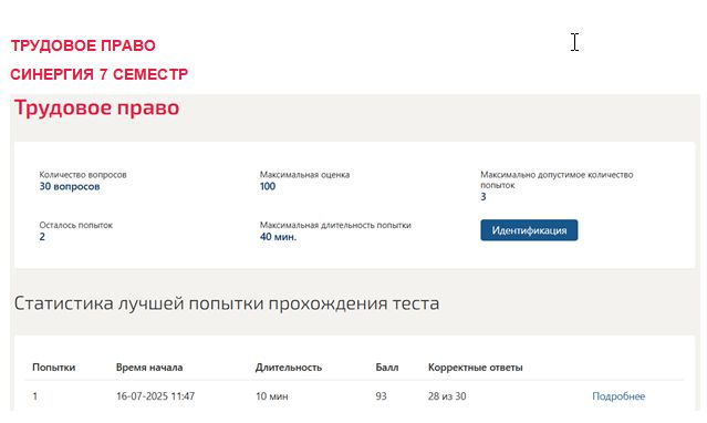Трудовое право. 7 семестр. Синергия