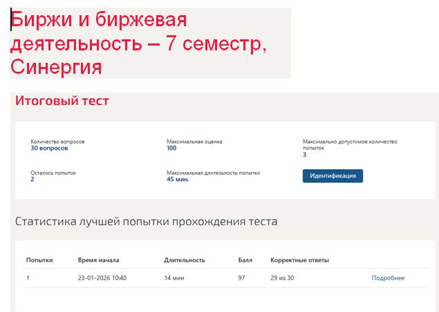 Биржи и биржевая деятельность – 7 семестр, Синергия