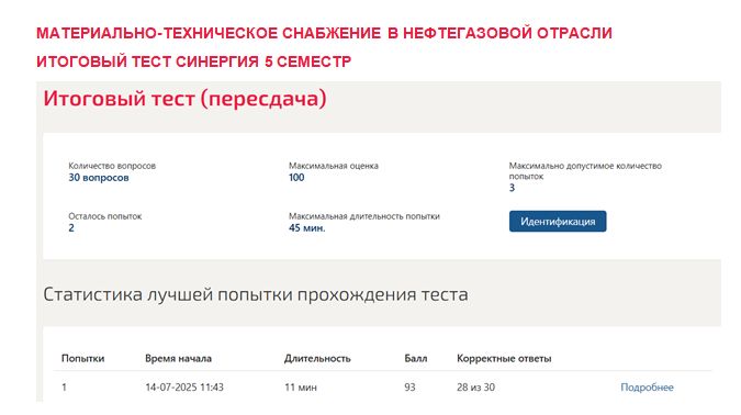 Материально-техническое снабжение в нефтегазовой отрасли. Итоговый тест. 5 семестр. Синергия