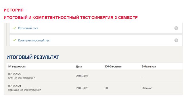 История. Итоговый и компетентностный тесты. 3 семестр. Синергия