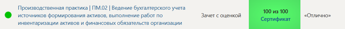 Производственная практика|ПМ.02| Ведение бухгалтерского учета источников формирования активов, выполнение работ по инвентаризации активов и финансовых обязательств организации. 6 семестр. Синергия — часть 1